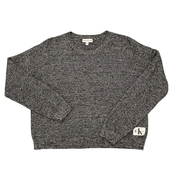 Calvin Klein oversized Heather Gray long crop sweater.  Crew neck Size Large - Picture 2 of 10